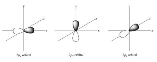 Cada orbital p se orienta en distintas direcciones, manteniendo un equilibrio con los demás.